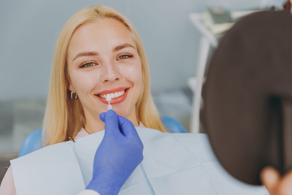 woman getting set up for veneers